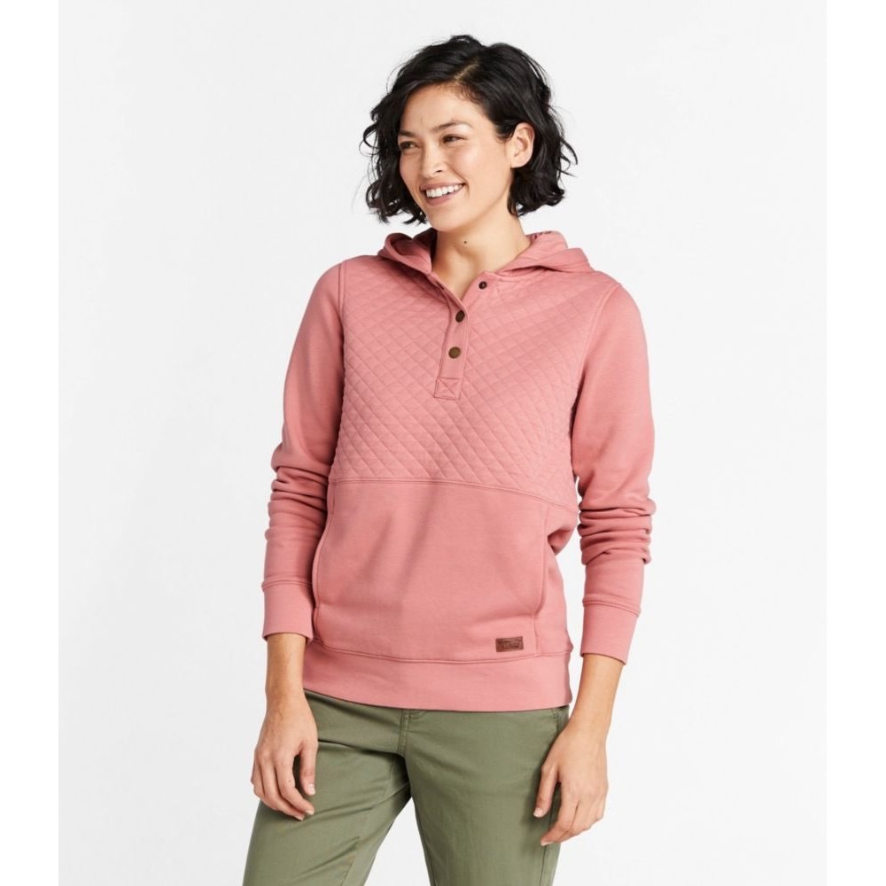LL Bean Womens Quilted‎ Half Snap Hoodie Sweatshirt Size Large Casual Pullover
